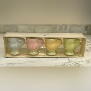 Pottery‎ Barn Set of 4 Chick Egg Cups Easter Pink, Blue,Yellow, Green 2003